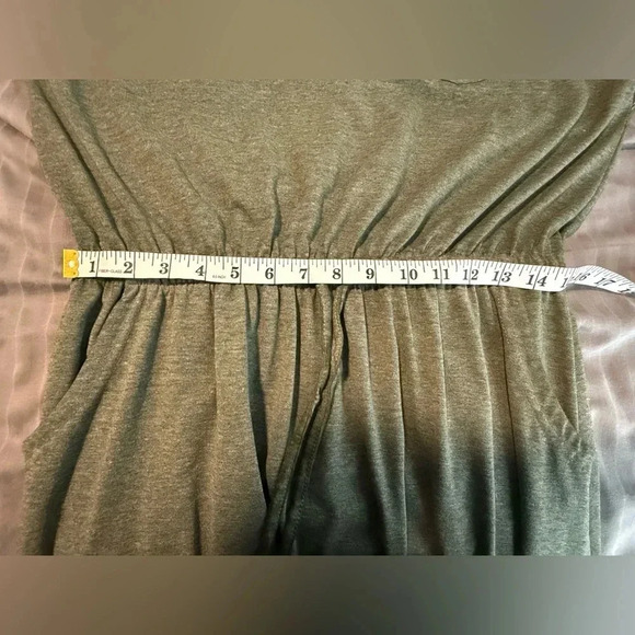 Womens OLIVE GREEN HEATHERED MAXI DRESS Side Slits POCKETS Elastic Waist - Picture 10 of 11